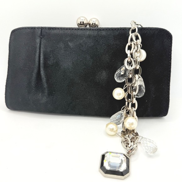 White House Black Market Faux Suede Clutch Purse with Chain‎ Rhinestone Dangle - Picture 2 of 6
